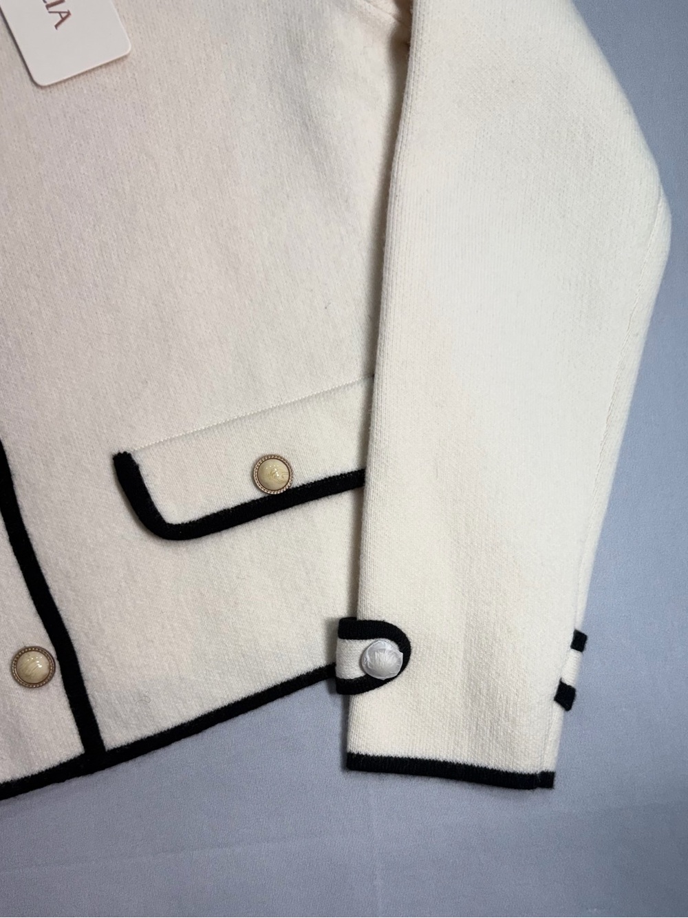 Cream Knit Sweater with Black Trim - Picture 9 of 10